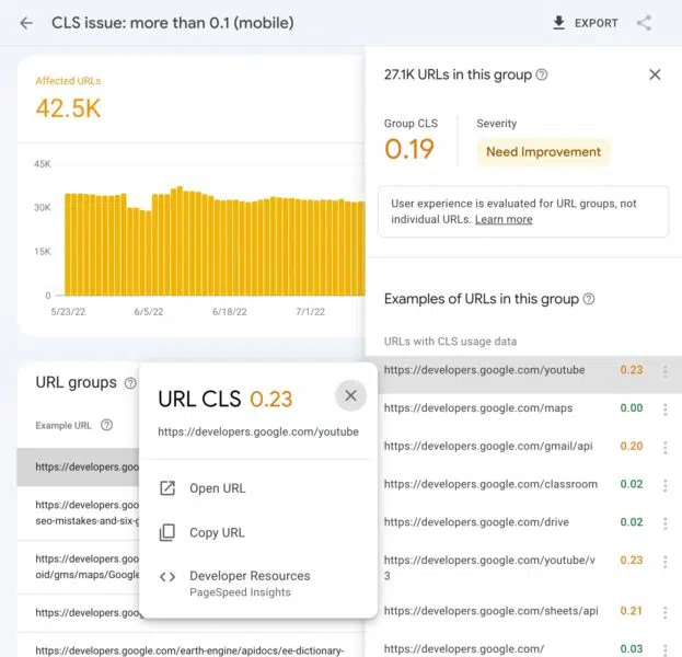 Google Search Console adds URL-level data in Core Web Vitals report